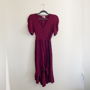 On The Road Burgundy Wrap Midi Dress. Size Small. EUC.